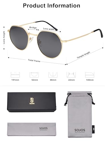 SOJOS Round Polygon Polarized Sunglasses for Women Men Retro Classic Vintage Panto Octagonal Shades SJ1157