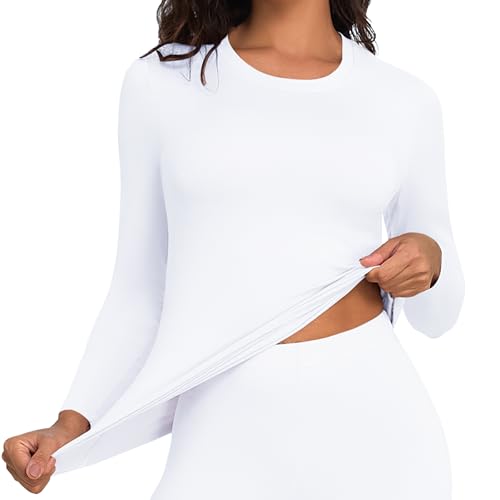 DHSO Long Sleeve Thermal Shirt For Women Fleece Lined Undershirt - Soft Warm Base Layer Tops Cold Weather