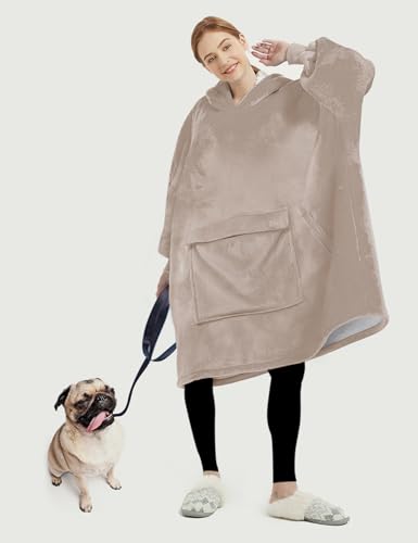 Lzzidou Oversized Blanket Hoodie for Women, Two Layers Cozy Flannel Sherpa Wearable Blanket Sweatshirt Adult