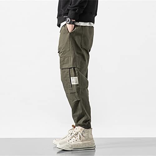 Men's Relaxed Fit Cargo Pants Joggers Sports Outdoor Lightweight Cotton Pants Trendy Drawstring Elastic Waist Baggy Trousers