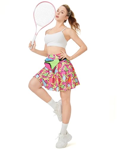 Coseaon 80s 90s Tennis Skirts Set for Women with Pockets Retro High Waisted Athletic Golf Skirts with Bag for Party Workout