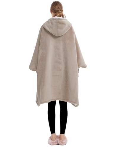 Lzzidou Oversized Blanket Hoodie for Women, Two Layers Cozy Flannel Sherpa Wearable Blanket Sweatshirt Adult