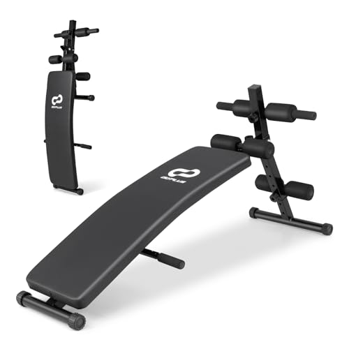 Goplus Adjustable Sit Up Bench for AB Exercise, Foldable Curved Slant Bench with High Density Foam Cushioned Seat for Stre...