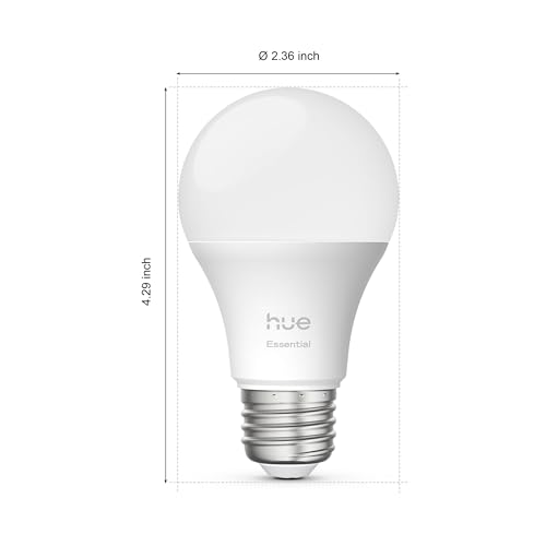 Philips Hue Essential Smart LED A19 Bulb, White and Color Ambiance, E26 Base, 8.8W, 2200K-6500K, 800 Lumens, Dimmable, Works with Alexa, Google, and Apple Home, 1-Pack
