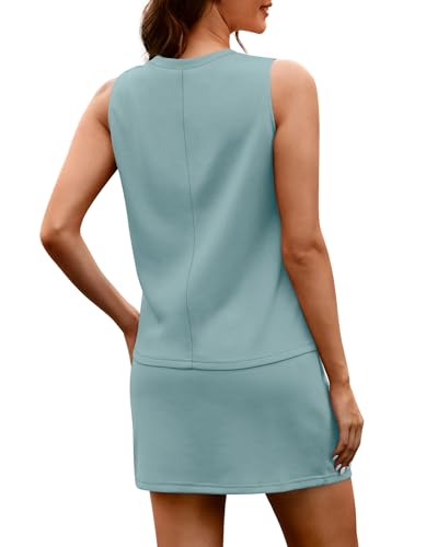 WIHOLL Two Piece Skirt Sets for Women Summer Vacation Outfits Tennis Skirt Crew Neck Top Versatile Lounge Sets