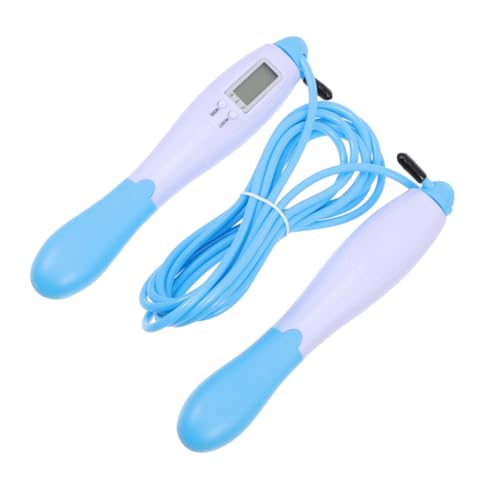 GARVALON Electronic Counting Jump Rope for Weight Loss with Steel Wire Cable Blue Long Rope for Adult Fitness Training