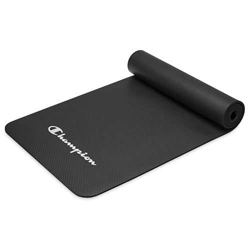 Champion 10mm Exercise Mat, Black, Cushioned Non-Slip Workout Mat with Textured Base for Yoga, Pilates, Stretching & Floo...