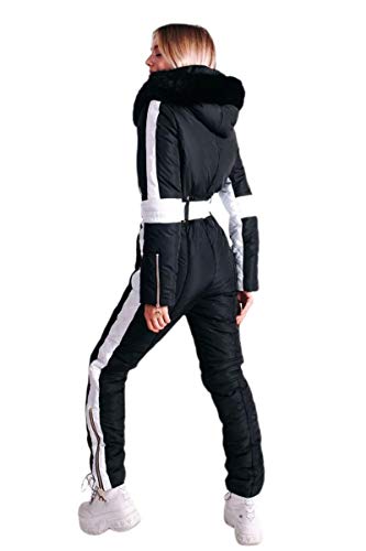 Yousify Womens Snow Suits Winter Ski Suit Onesie Outdoor Sports Waterproof Snowsuit Removable Faux Fur Collar Coat Jumpsuit
