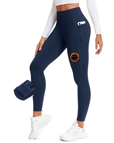 Stelle Women's Fleece Lined Leggings 27'' Thermal Winter Warm High Waisted Workout Yoga Pants with Pocket