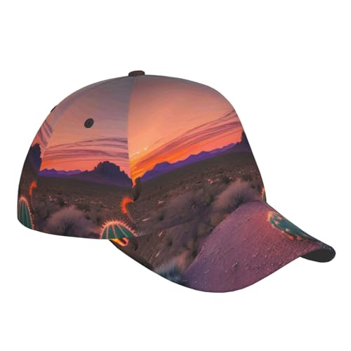 Cactus Desert Sunset Print Fashion Curved Edge Baseball Cap for Men Women, All-Season Outdoor Sports Travel Cap Black