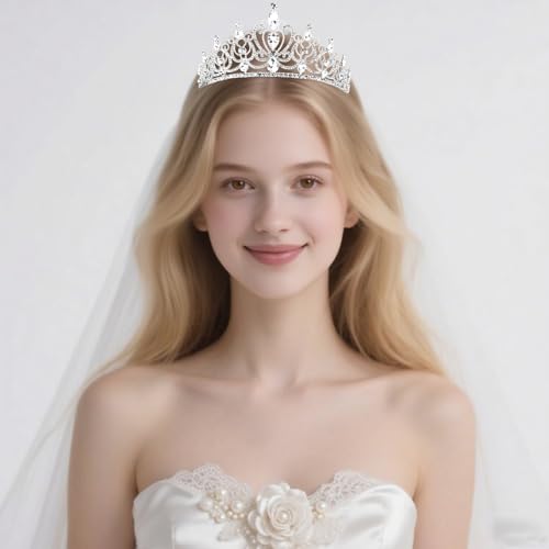 TODDER Silver Tiara for Women Girls Rhinestone Princess Queen Crowns Crystal Headband for Girls Wedding Hair Accessories f...