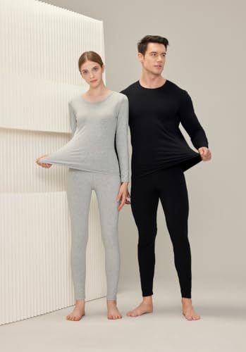 FUNSEED Women's Thermal Underwear Set Cotton Round Neck Long Sleeve Base Layers Set