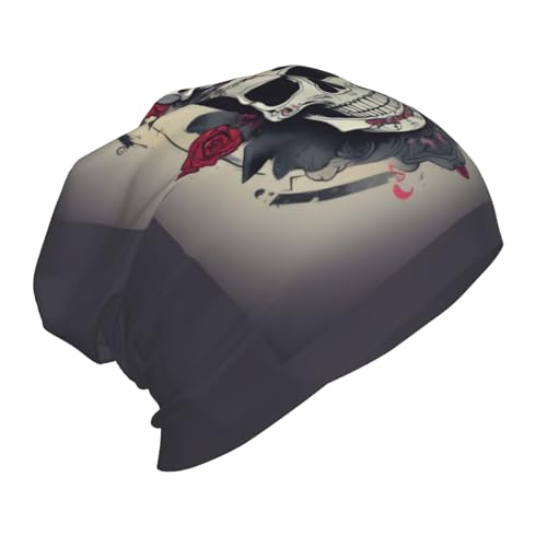 YANYU Skull Yoga Print Soft Beanie Winter Hat Warm Thermal Cap Headwear for Snow Play Outdoor Activities