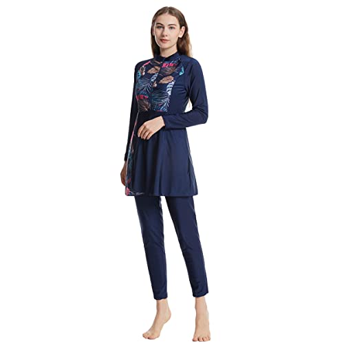 Muslim Swimsuits for Women Long Sleeve Built-in Bra Swimming Tops + Swimming Pants + Hijab Burkini Full Cover Swimwear