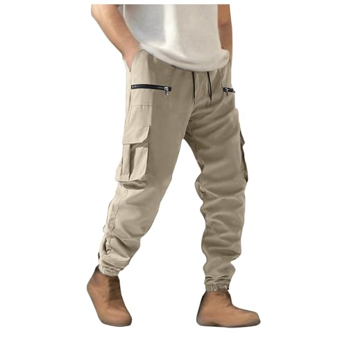 Men's Lightweight Cargo Pants Fashion Elastic Waist Drawstring Joggers Pants Plus Size Casual Tapered Sweatpants with Pockets