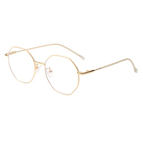 JOVAKIT Polygon Blue Light Blocking Glasses for Women Men Vintage Octagon Square Non-prescription Metal Eyeglasses