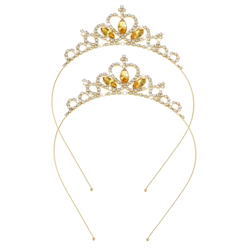 Molain 2Pcs Princess Crown Tiara, Girls Headband Hair Hoop with Rhinestone Crystal Pearl, Head Crown for Women Girls Weddi...