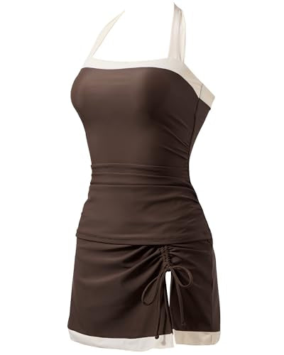 SUUKSESS Women Tummy Control Tankini Swimsuits with Skirt Backless Bathing Suit
