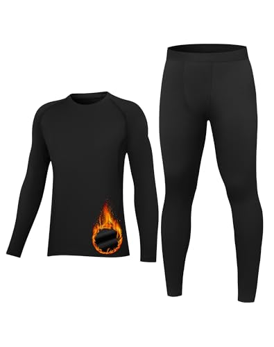 HovSiyla Youth Thermal Base Layer Set Fleece Lined Undershirt Unisex Athletic Shirt Kids Pants for Ski