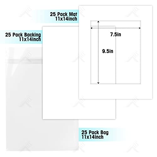 Golden State Art, Acid Free, Pack of 25, 11x14 White Picture Mats Mattes with White Core Bevel Cut for 8x10 Photo + Backin...
