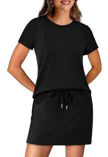 Sampeel Women's 2 Piece Skirt Sets Side Slit Tops and Tennis Skort with Pockets Trendy Airport Loungewear Travel Outfits