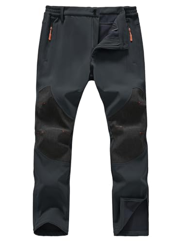 SPOSULEI Mens Ski Waterproof Insulated Pants Fleece Lined Softshell Snow Hiking Snowboard Outdoor Pants with Zipper Pockets
