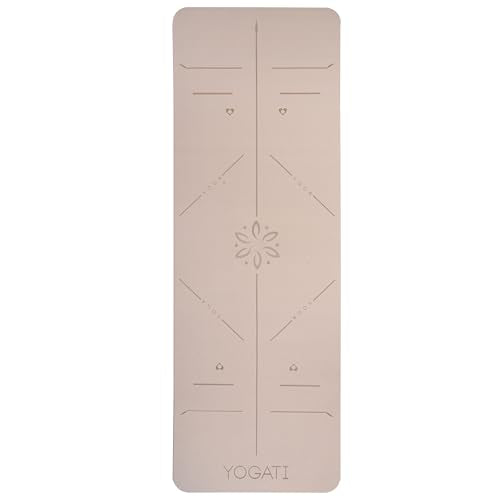 YOGATI® Yoga Mat with Strap with Alignment Lines. Home Workout Mat for Women, Men and Kids. Thick Non Slip Yoga Mat for Pi...