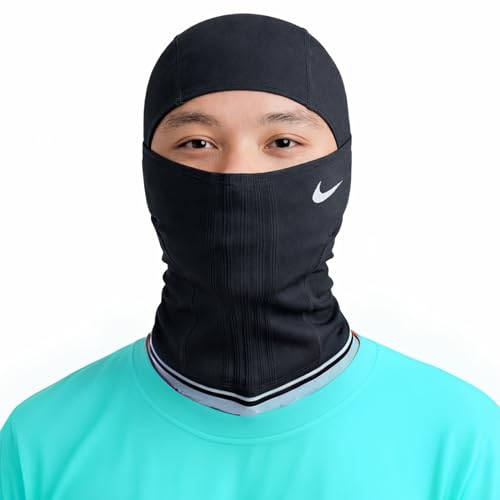 Nike Knit Hyperwarm Hood Unisex – Stylish Striped Knit Thermal Balaclava Face & Neck Warmer for Winter Runs, Rides & Commutes