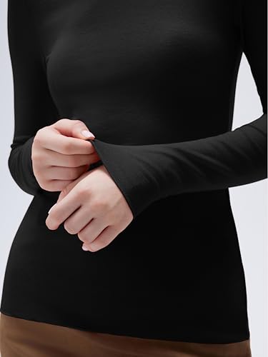 SUUKSESS Women Cashmere Blend Turtleneck Long Sleeve Shirt Fitted Fall Basic Thermal Tops Fall Fashion
