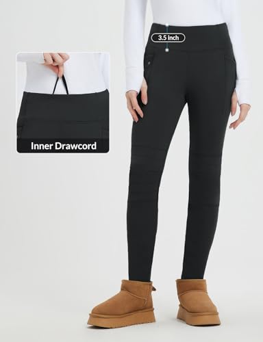 baleaf Thick Leggings for Women Water Resistant Snow Pants Fleece Lined Leggings Winter Ski Hiking Pants with Zip Pockets
