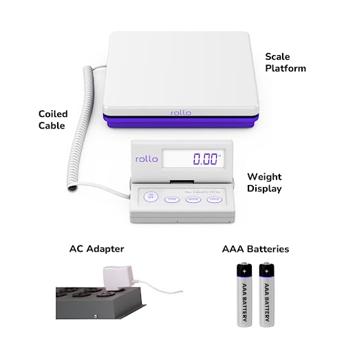 Rollo Shipping Scale for Packages - Digital Shipping Postal Scale (110 Lb Max) - Hold and Tare Functions - Includes AC Ada...