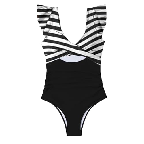 SHAOBGE Women's Ruffled One Piece Swimsuits V Neck Tummy Control Cutout High Waisted Bathing Suit