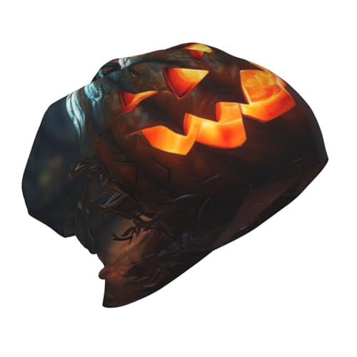 Fall Pumpkin Print Beanie Hat Soft Thermal Cap Winter Headwear for Cold Indoor Outdoor Activities Black