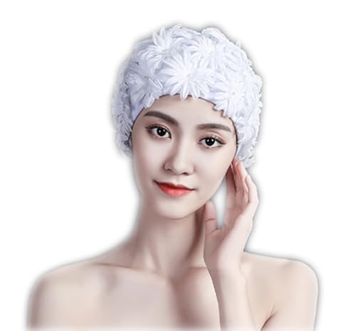 Women's Swan Style Elegant Floral Swimming Cap Pastel Bathing Cap High Elastic Short Long Hair Bath Hat