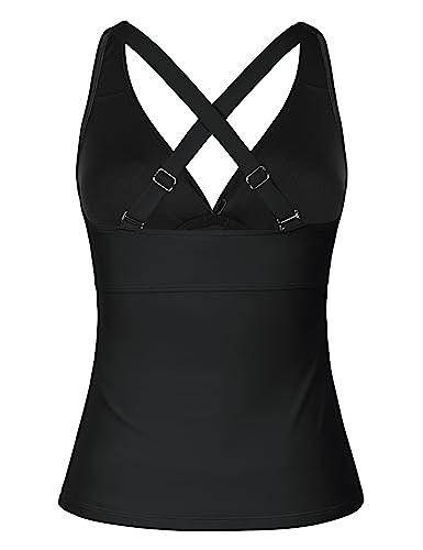Firpearl Women Underwire Tankini Top Only Twist V Neck Swimsuits for Big Busted Ruched Tummy Control Bathing Suits Top