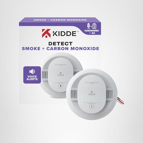 Kidde Hardwired Smoke & Carbon Monoxide Detector, AA Battery Backup, Voice Alerts, Interconnectable, LED Warning Light Indicators, White