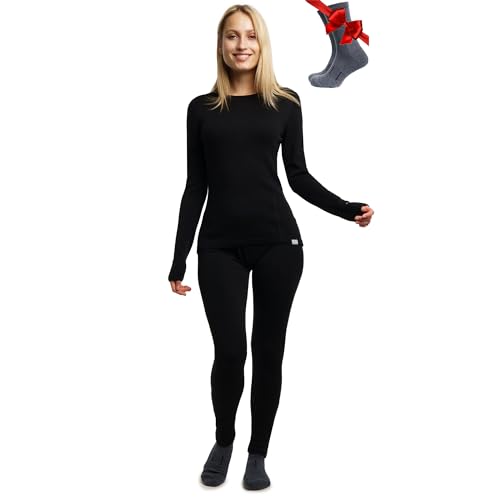 Merino.tech Merino Wool Base Layer Women Set - Heavyweight, Lite, Midweight Merino Thermal Underwear for Women Top, Bottom