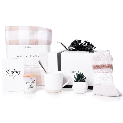 lovebug Get Well Soon Gift Basket for Women – After Surgery Gifts, Feel Better Care Package with Blanket, Candle, Socks, M...