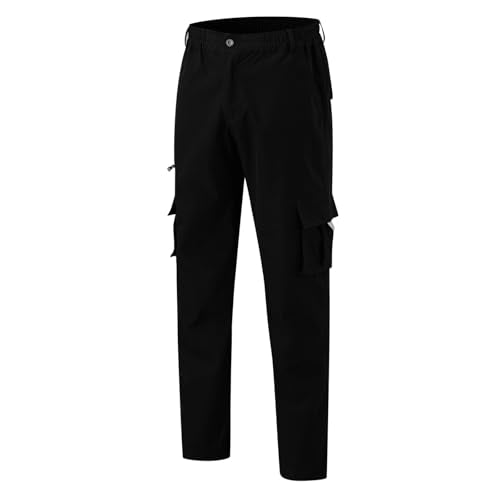 Men Baggy Cargo Pants Button Elastic Waisted Comfort Joggers Pants Workout Straight Leg Lightweight Athletic Hiking Trousers