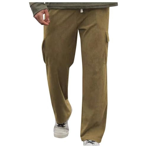 Men's Corduroy Cargo Pants 2026 Winter Warm Stretch Straight Leg Pants Casual Athletic Loose Fit Jogger Lightweight Trousers