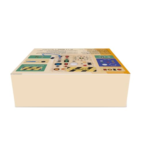 Iabedi Busy Board, Montessori Toy for 1-3 Years Old, Wooden Toddler Sensory Travel Toy, Ideal Gift for 1+ Year Old Boys (Busy Board Plus V2), Medium, Yellow