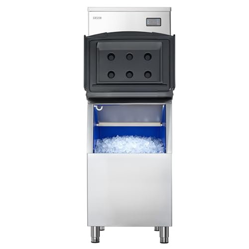 VEVOR Commercial Ice Maker Machine, 450LBS/24H Ice-Making Machine with 250LBS Stainless Steel Storage Bin, Auto Self-Cleaning Ice Maker with Touchscreen for Bar Cafe Restaurant Business Commercial