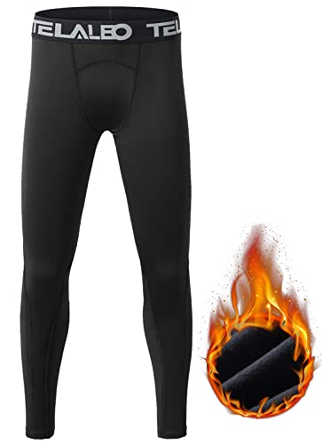 TELALEO Boys' Girls' Long Sleeve Compression Shirts Thermal Fleece Lined Kids Athletic Sports Tops Leggings Baselayer Set