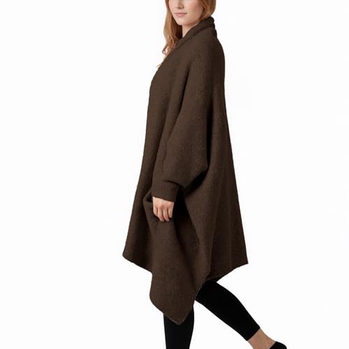 Yioaga Wearable Blanket Poncho Fuzzy Sherpa Fleece Shawl TV Throw Plush Cape Wrap Cozy Loungewear with Pockets for Adults