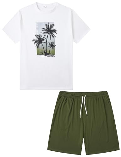 LecGee Men's Hawaiian Short Sleeve Tracksuit Summer T Shirt & Shorts set Aloha Tropical Two Piece Casual Daily Beach