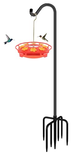 FEED GARDEN 76'' Bird Feeder Pole, Heavy Duty Shepherds Hooks for Outdoor with 7-Prong Base, Adjustable Shepherds Hook for...