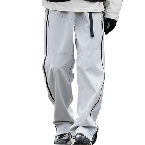 Men's Relaxed Fit Cargo Hiking Pants Elastic Waist Adjustable Side Zipper Pants Casual Climbing Fishing Outdoor Long Trousers