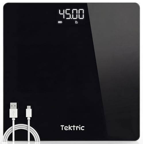 Digital Bathroom Scale for Body Weight - Rechargeable Weight Scale for People with LED Display, KG/LB, 400 lb Capacity, St...