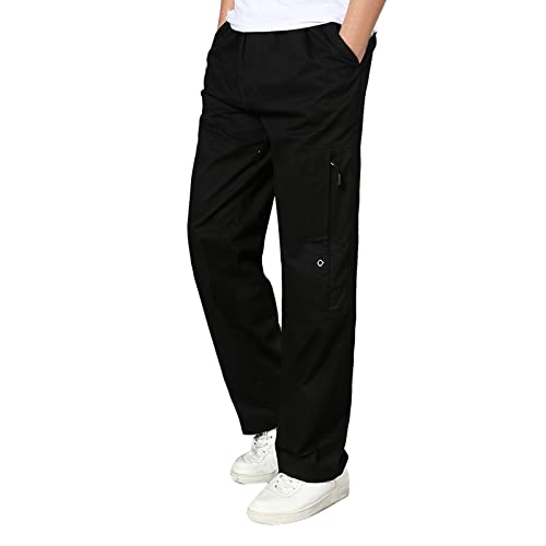 Men Plus Size Cargo Pants Casual Elastic Waisted Trendy Comfort Pants Lightweight Cotton Outdoor Hiking Straight Leg Trousers