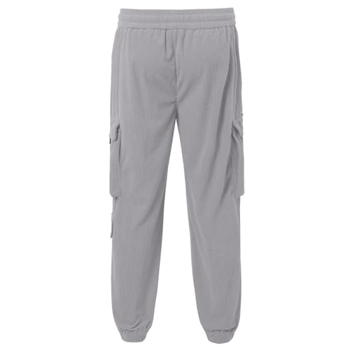 Corduroy Cargo Pants for Men Casual Straight Leg Jogger Athletic Pants 2026 Winter Warm Solid Loose Fit Lightweight Trousers